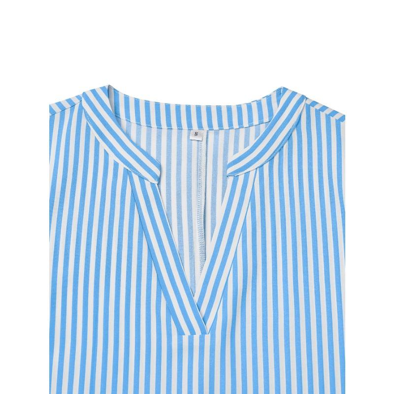 Jarní a podzimní dámské šaty Ležérní Výstřih s proužkovanou kravatou v pase Košilové šaty s dlouhým rukávem