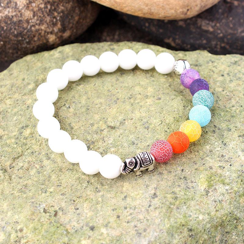 Stunning 2020 New Black Stone Synthetic Yoga Bracelet Featuring Colorful Elephant Design