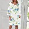 Women's Fashion V-neck Color Large Size Loose Long Large Swing 3/4 Sleeved Dress