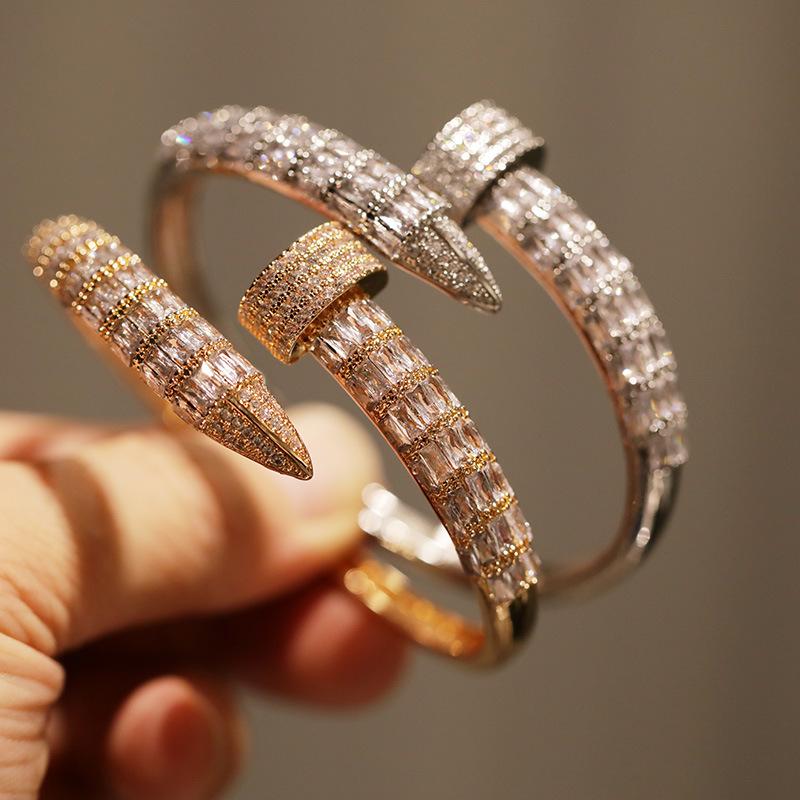 2026 New High-end Super Flash Zircon Nail Bracelet, Personalized Square Emerald Open Bracelet Jewelry