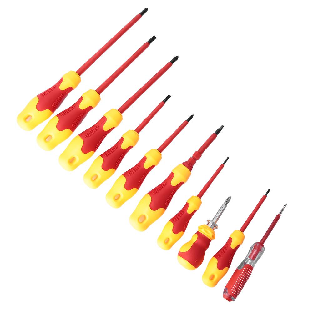 10PCS Multifunction Electrician Insulated Screwdriver Slot Cross Screwdriver Repair Tools
