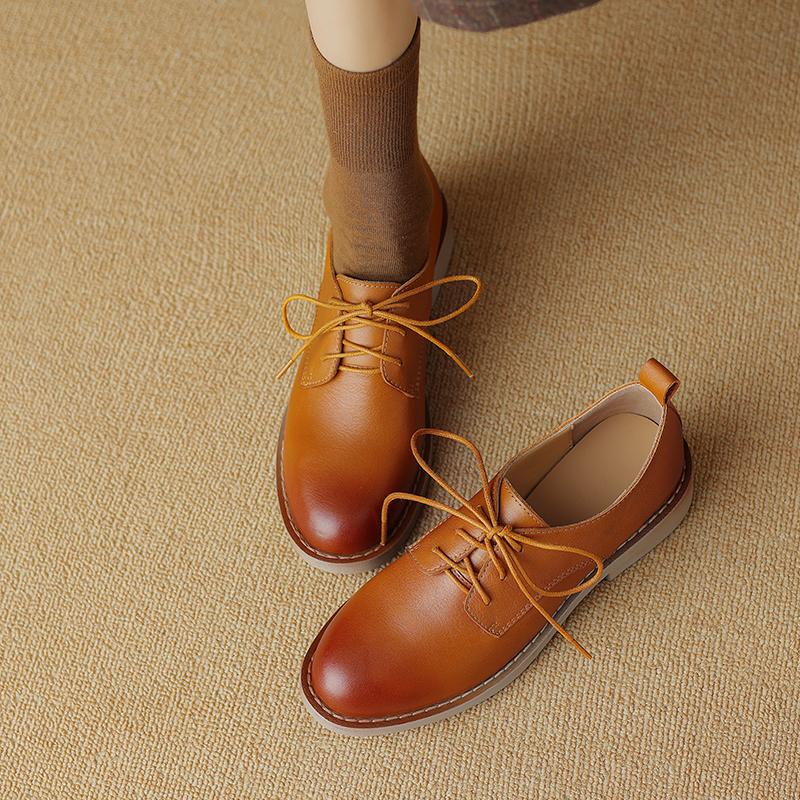 Basic Women Pumps Round Toe Mature Genuine Leather Office Lady Shoes Woman Lace-Up Thick Heels 2024 Spring New Heels Women