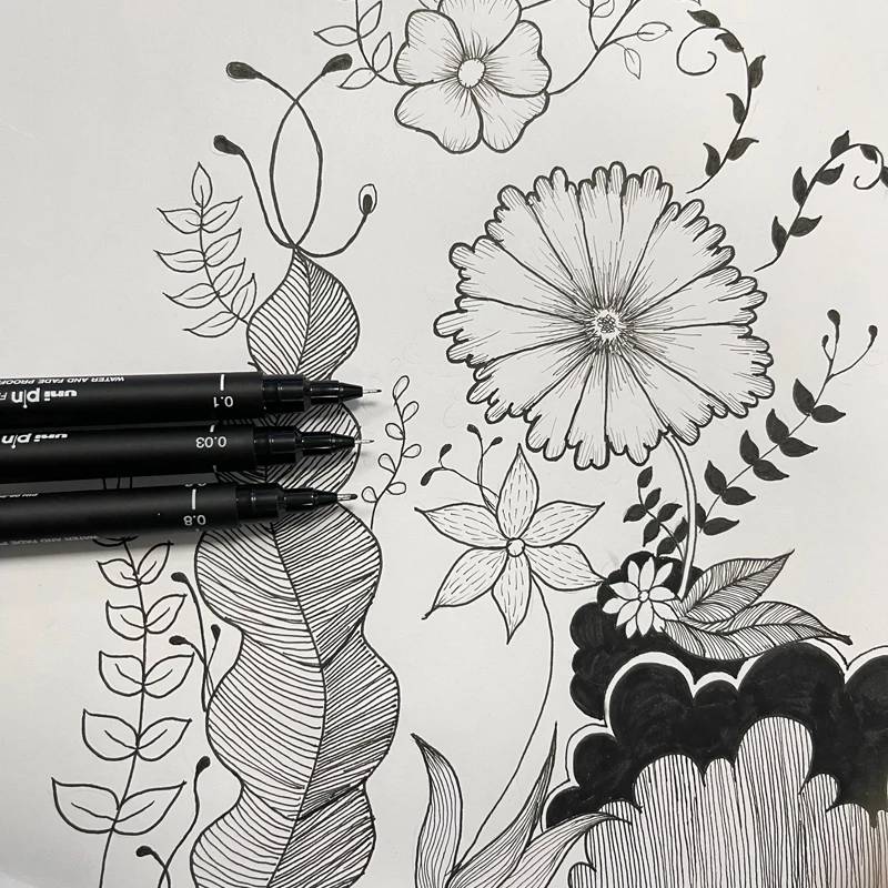 Uni Fineliner Zeichenstift für Skizze Anime Manga Haken, PIN-200 Wasserbasis Wasserdicht Verschiedene Unterschiedliche Strichstärken Kalibrierter Marker