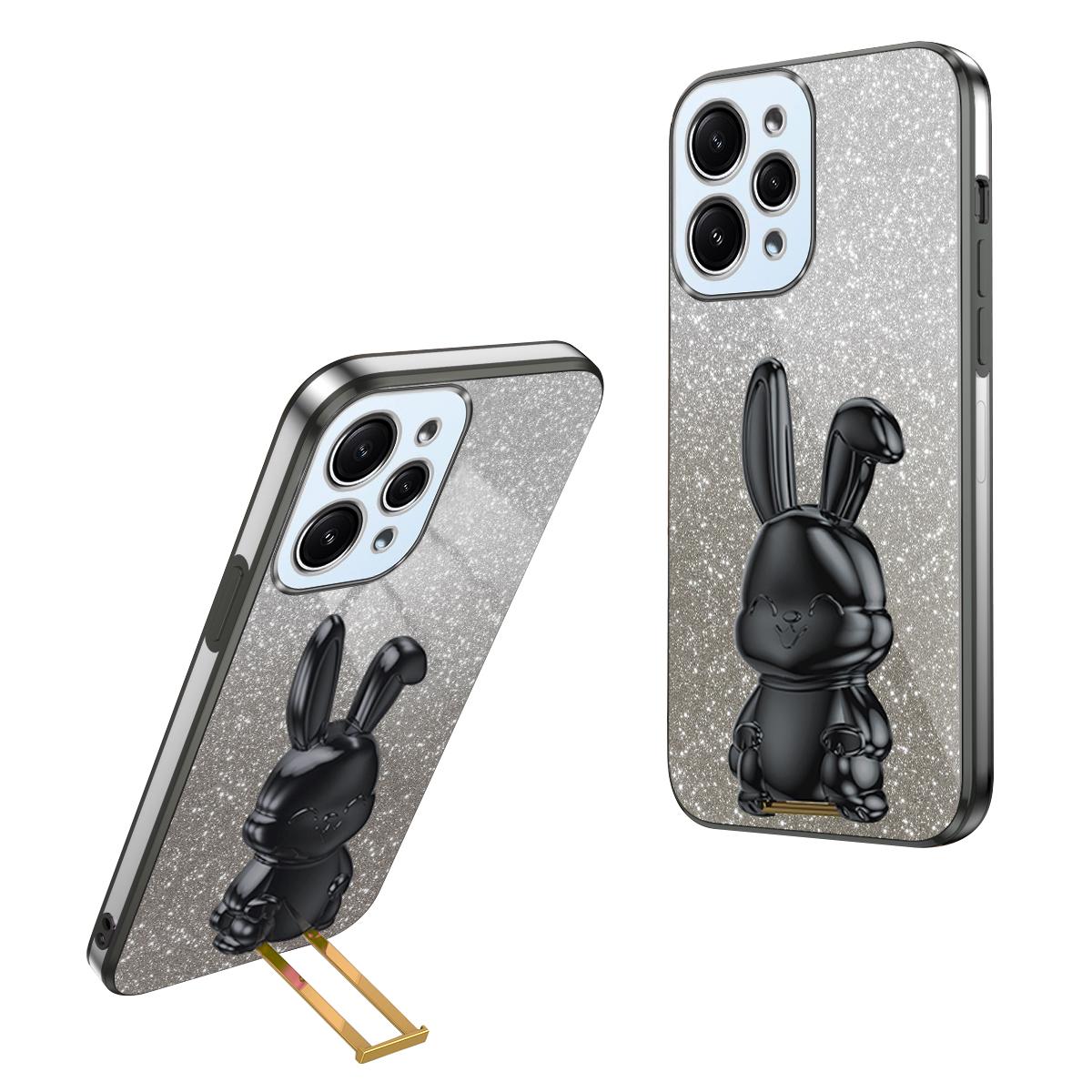 

For Xiaomi Redmi 12 4G Shockproof Slim Case Cute Rabbit Kickstand Phone Cover Black