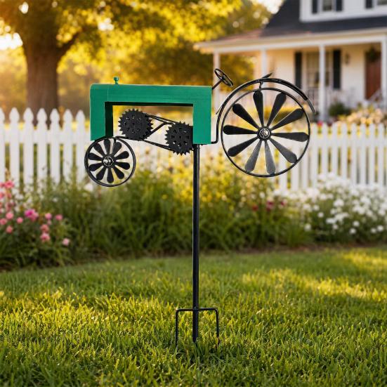 Wind Spinner Durable Weather-Resistant Green Tractor Windmill with Rotating Wheels for Garden Patio Lawn Outdoor Decor Farmhouse Style Gift for