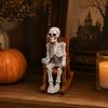 Novelty Skeleton Reading Figurine Halloween Figurine, Resin Sitting On Rocking Chair Statue, Drinking for Home Decor Coffee Crocheting Tabletop