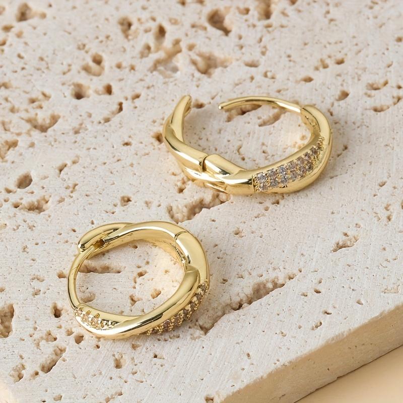 Korean Interlocking Hoop Earrings for Women, Copper Earrings with Shiny Zirconia, Minimalist Daily Commute Jewelry, Banquet Gift