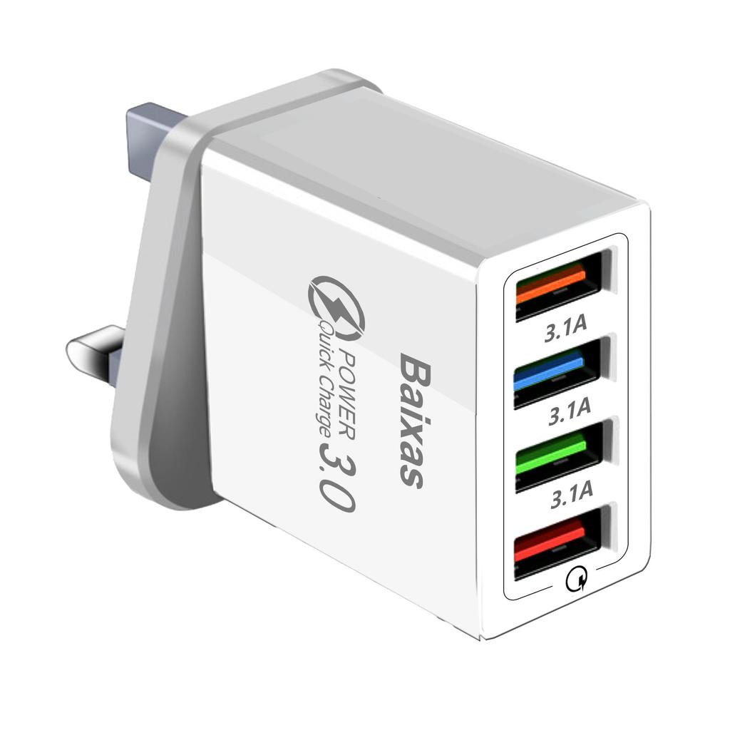 4-Port USB Mobile Charger (US/EU Standard), 3A Tablet Travel Charging Head