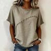 Women Round Neck Short Sleeve Linen Blend Blouse Raw Frayed Edge Splicing Fringe Boho Casual Summer Tops