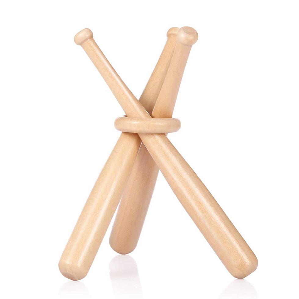 1 PC Mini Wooden Round Solid Baseball Bat Set with Wooden Ring, Holiday Gift