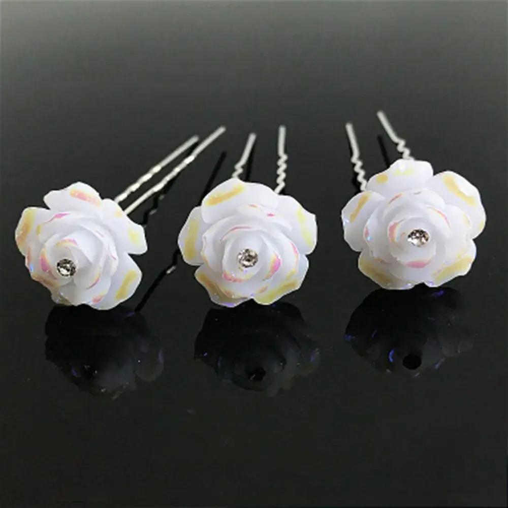5Pcs Fashion Metal Pearl Flower Hairpin Stick Headwear U-shaped Rhinestone Hair Clip Headdress Bridal Hairpin Wedding
