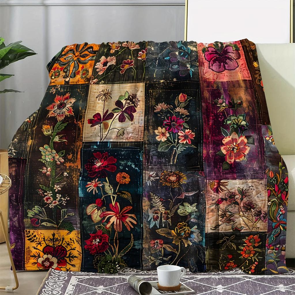 Vintage Floral Flannel Throw Blanket – Soft Warm All-Season Throw for Bed, Car, Office, Camping – Cozy Gift for Her & Home