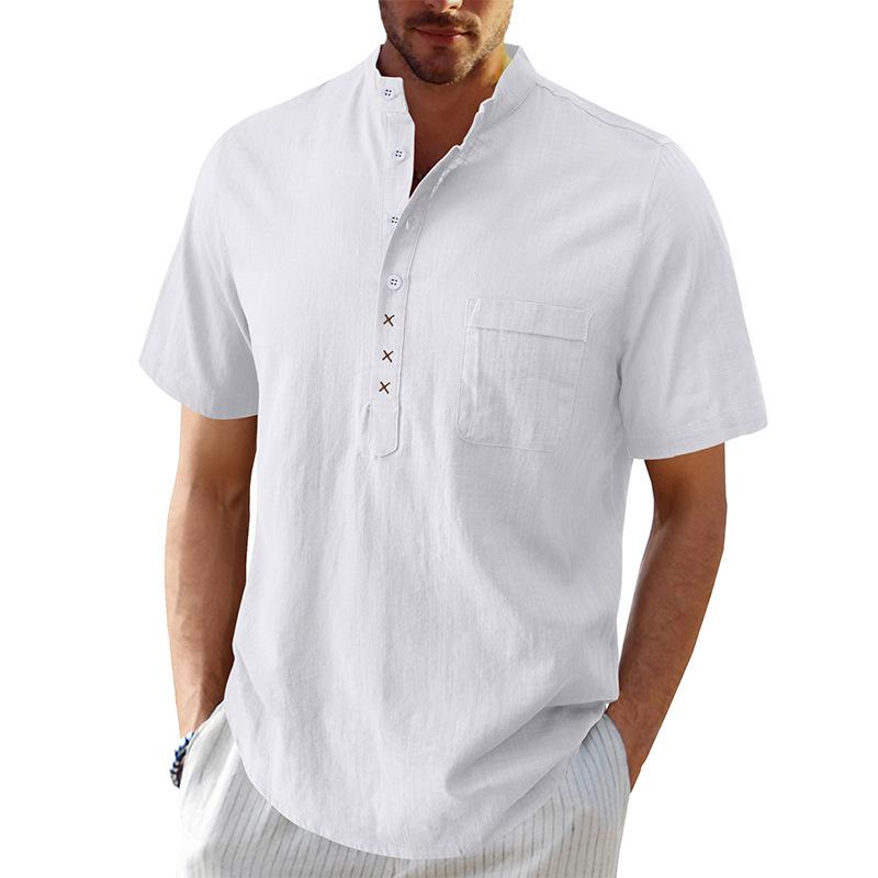 Camisetas Henley para hombre, camisa de manga corta con cuello de banda, camisetas casuales de verano para la playa, camiseta básica, camisa lisa de 4 botones, cómoda para hombre