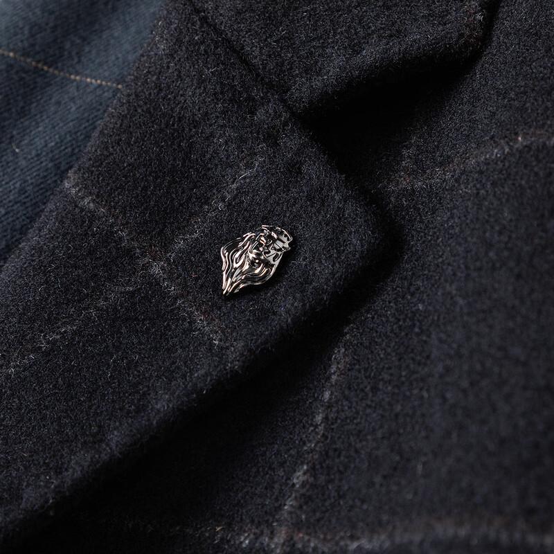 FAPAI Men's Merino Wool Plaid Mid-Length Overcoat