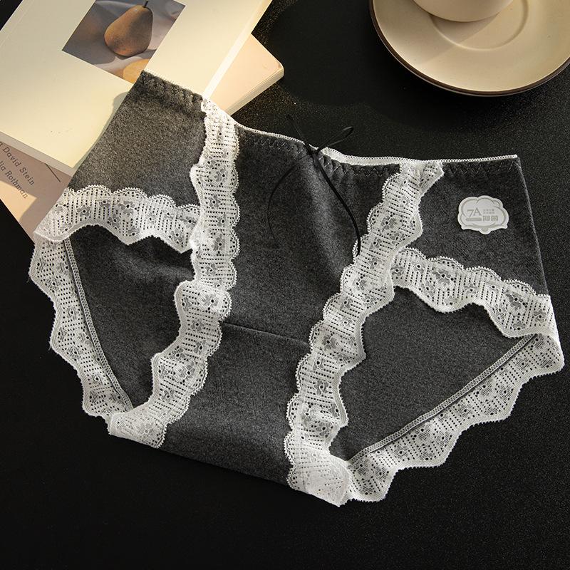 Damen Sexy Spitze Saum Baumwollzwickel Hoher Schlitz Ohne Abdrücke Mittelhohe Taille Slips