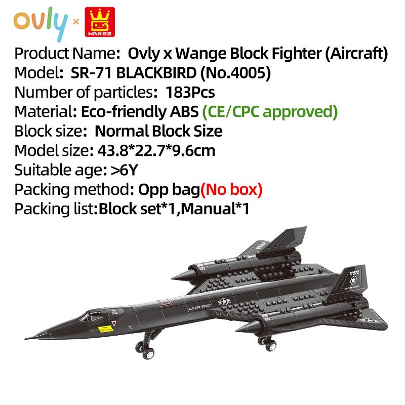 WANGE Military Armored Aircraft Model  SR-71 BlackBird Building Block Toy Set Fighter Plane Compatible with Bricks Children's Birthday Gift No.4005