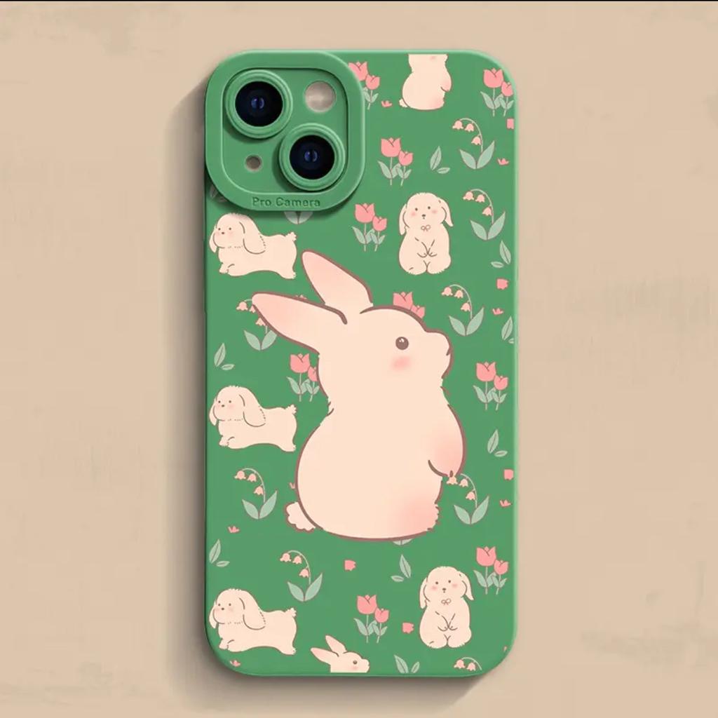 Ins Wind Flower Rabbit Applies To iPhone15/16 Mobile Phone Case Apple 14 Fresh 13 Eyes 12 Matte 11 Sets