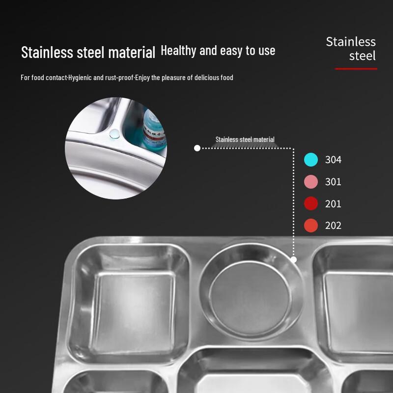 Jiwanggu 304 Stainless Steel 6-Compartment Deep Cafeteria Tray