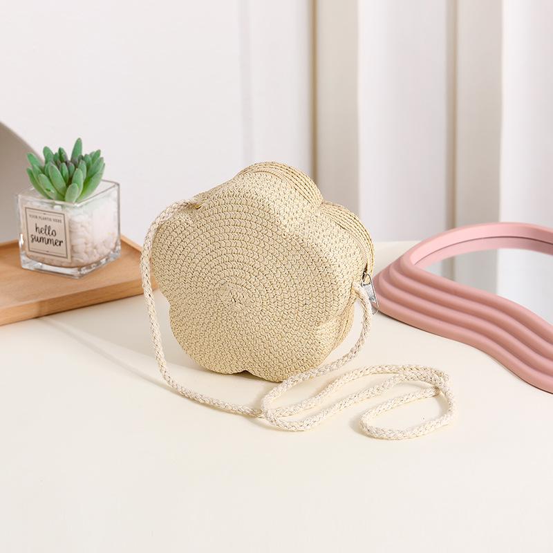 Runde Blumenform Strohtasche Damen Gewebte Crossbody Strandtasche für Damen Mädchen Rattan Umhängetaschen Bonbonfarbe Kleine Handtasche