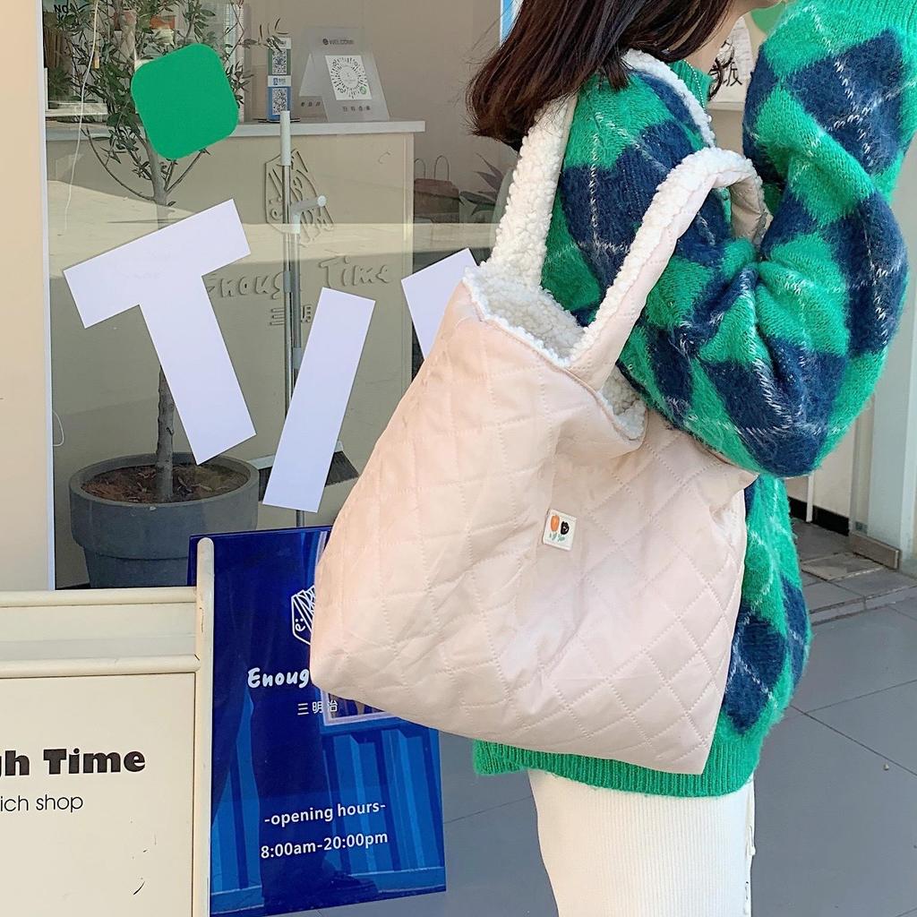 Women Cute Plush Bear Girl Heart Embroidery Double Sided Shoulder Bag