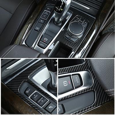 Voor BMW X5 F15 2014 2015 2016 2017 ABS Chroom / Koolstofvezel Textuur Auto Middenconsole Versnellingspookpaneel