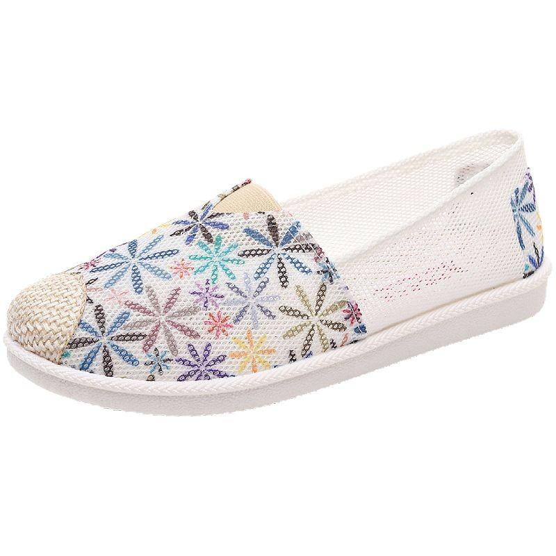 Alte Pekinger Stoffschuhe Damen Weichsohlige Flachabsatz Leichte Freizeitschuhe Mutterschuhe Vielseitig und Atmungsaktiv Einschlupfstoffschuhe Damen s