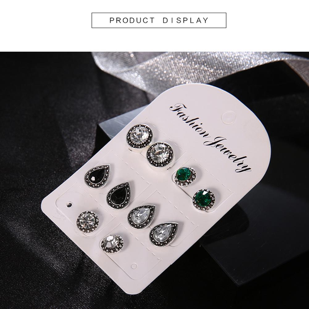 5 Pairs Retro Bohemia Style Earring Set Shimmer Crystal Ear Studs