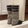 Women Knee High Chelsea Boots 2026 Autumn Mid Heels Platform Shoes Women High Tube Thick Bottom Retro Fashion Buckle Botas Mujer