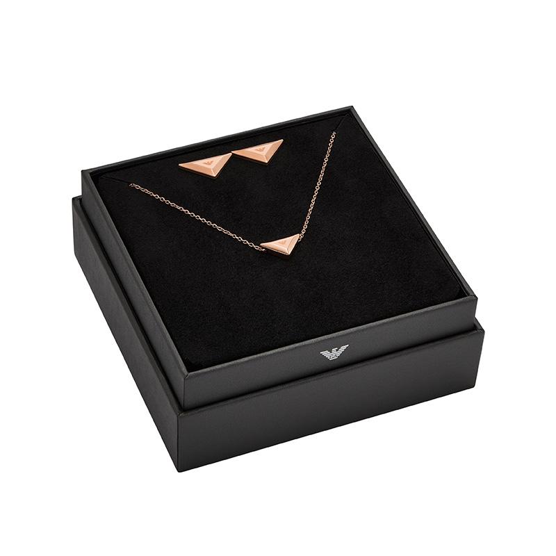 Emporio Armani Triangle Eagle Simple High-end Steel Necklace Earrings Women's Rose Gold EGS3121SET