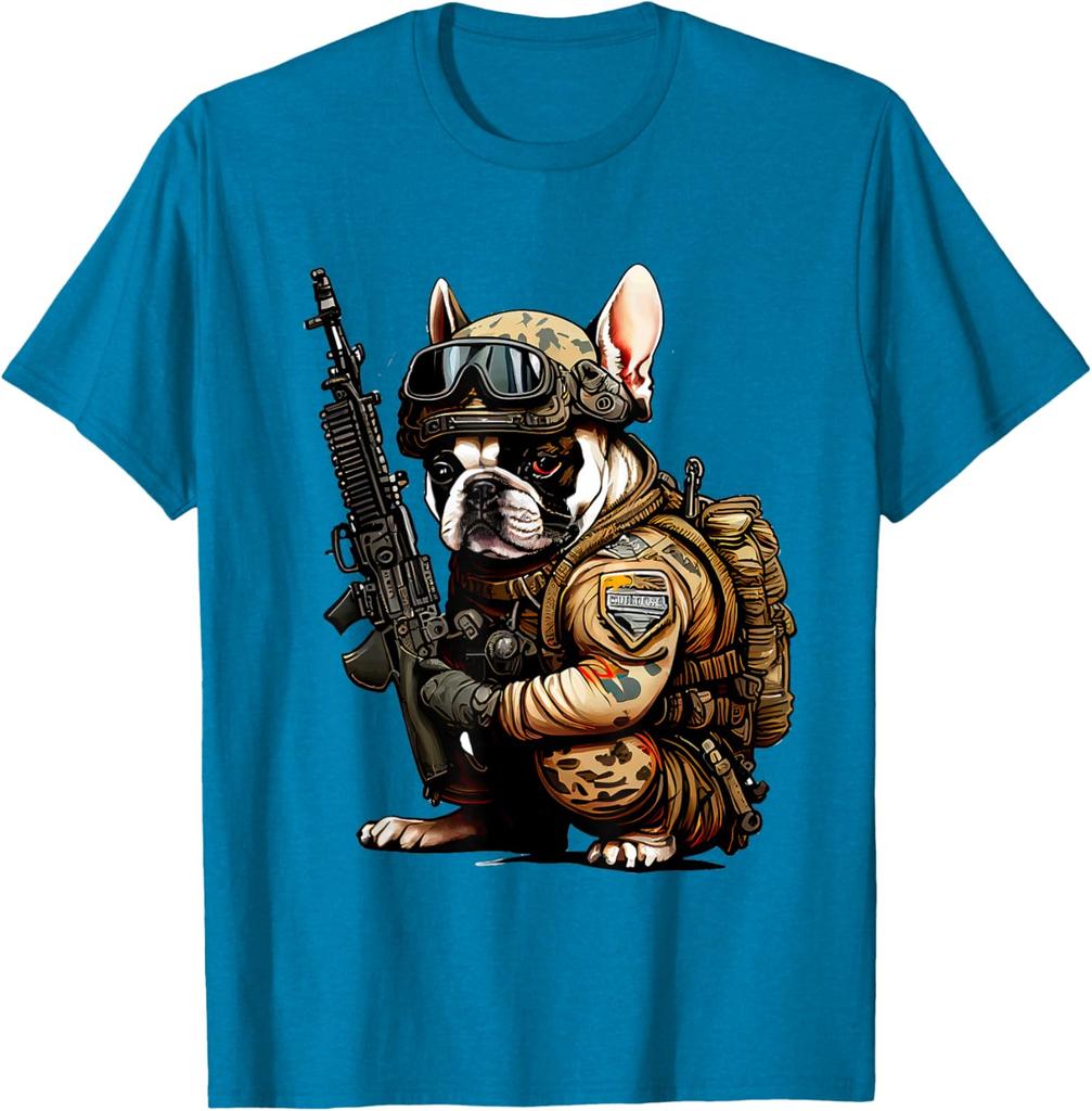 Military Bulldog Tactical Frenchie Ready for Action TShirt Short Sleeve Casual Cotton Shift