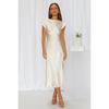 Elegant Satin Solid Color Off-Shoulder Midi Dress With Back Twist Knot Detail