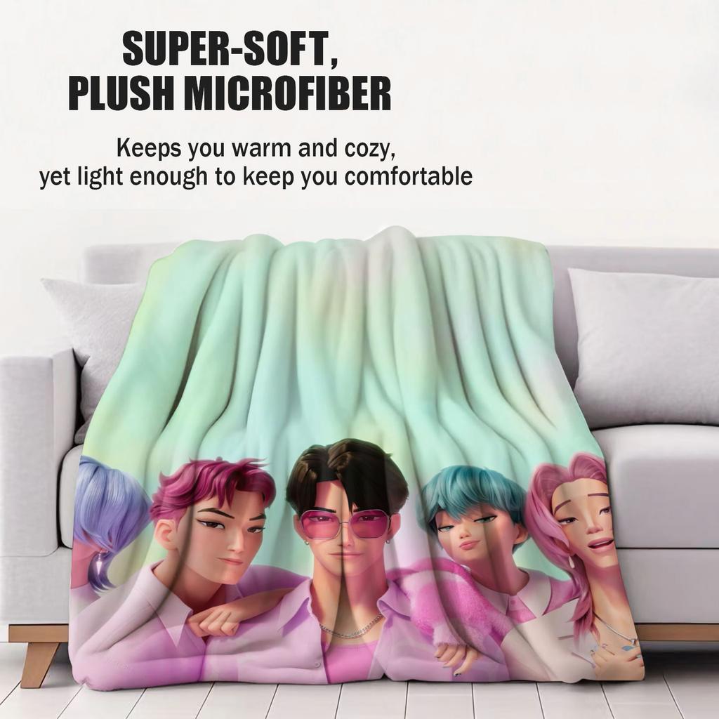K-POP Huntrix & Saja Boys Flannel Blanket Hot Anime Throw Blanket for Home Living Room Travel Camping Office Napping Fan Gift