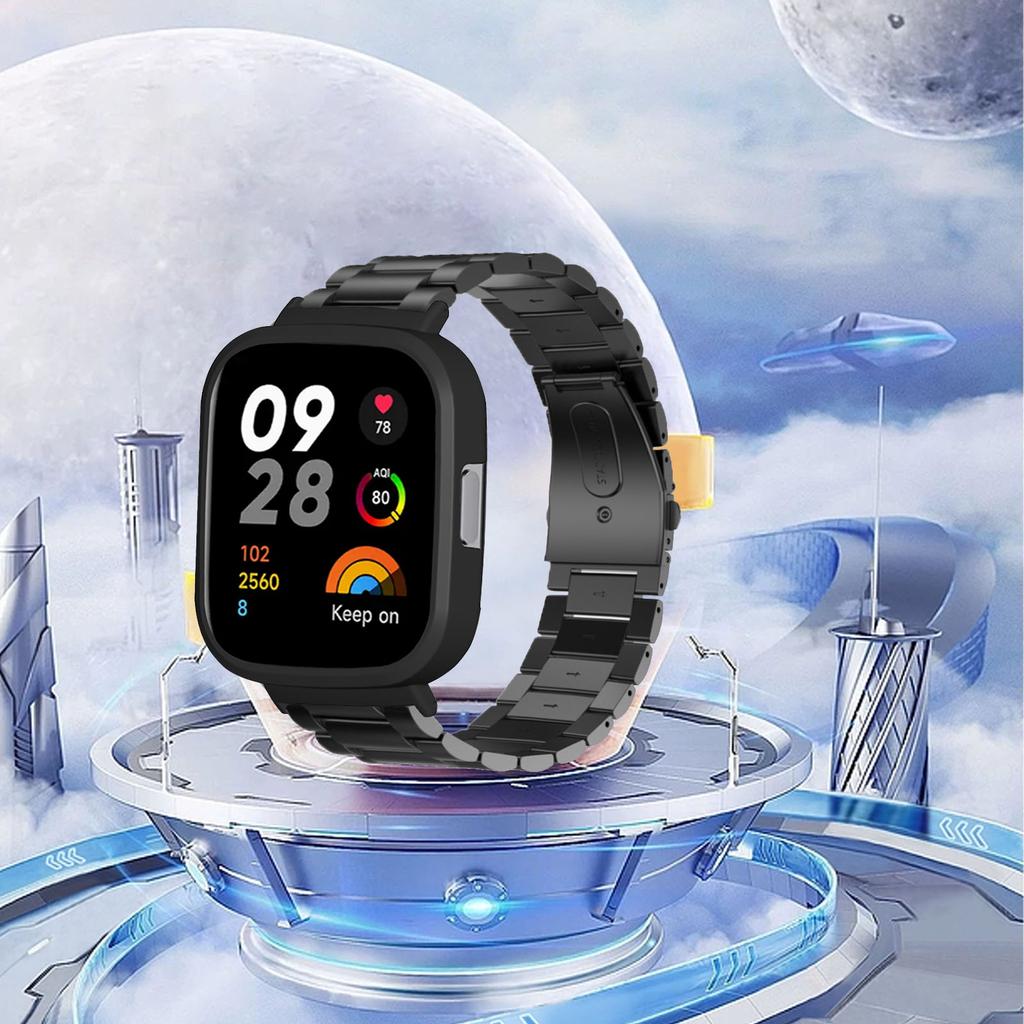 Watch Strap Protective Case Band 2 in 1 Adjusted Stainless Steel Watch Band for