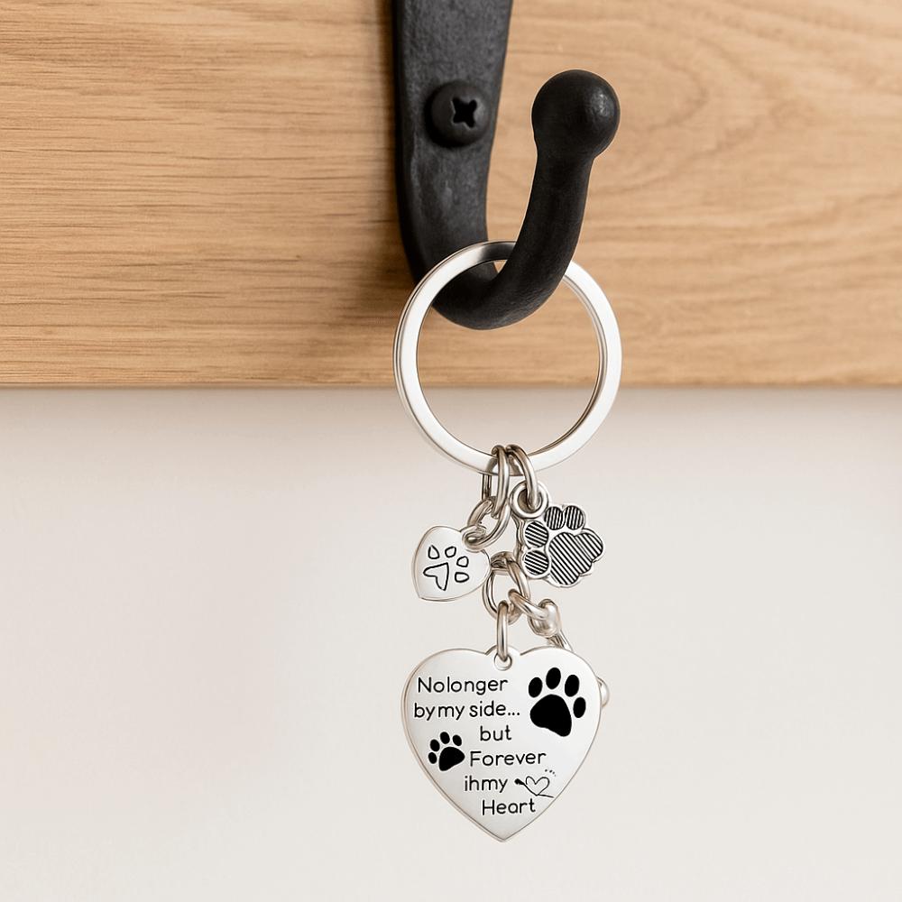 Stainless Steel Dog Tag Key Chain Love Heart Pet Animal Keyring  Pet Memorial
