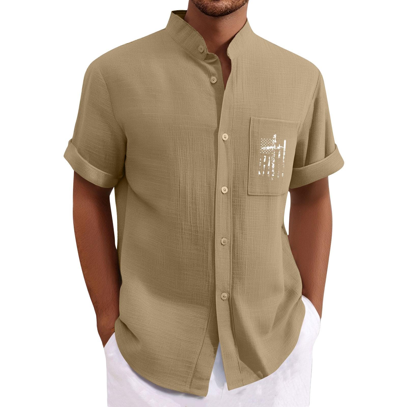 

Мужская повседневная свободная рубашка с короткими рукавами и модным верхом L хаки