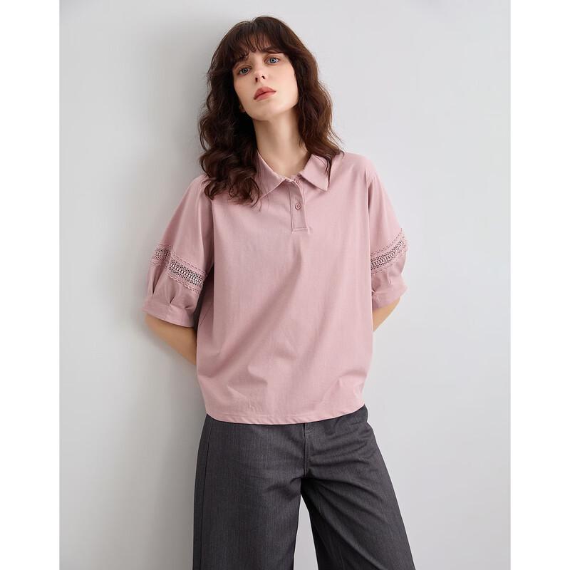 Demana Cool Tech Sorona Lapel Lace Splicing Women s T-Shirt S