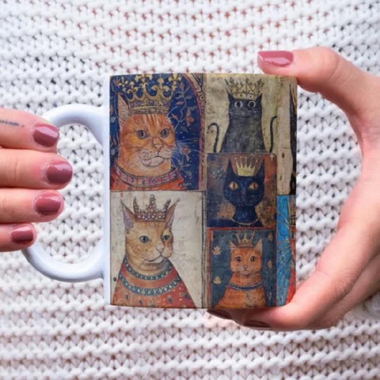 Medieval Cats Pattern Mug With Handle Heat Resistant Afternoon Teas Mug Drinking Cup for Coffee Teas Milk Enduring