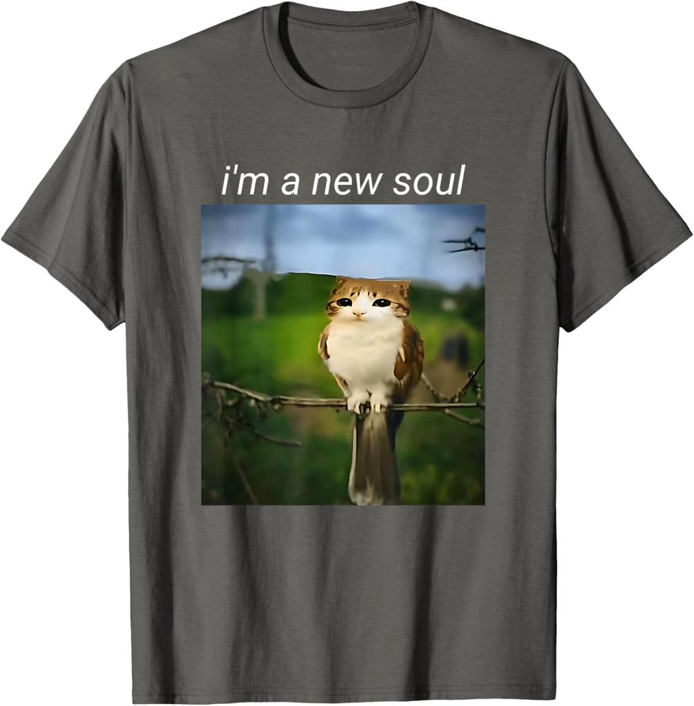 2026 Summer Mens Fun Creative Letter Cat Owl Printed Round Neck Tshirt Comfortable Soft Breathable Casual Short Sleeve