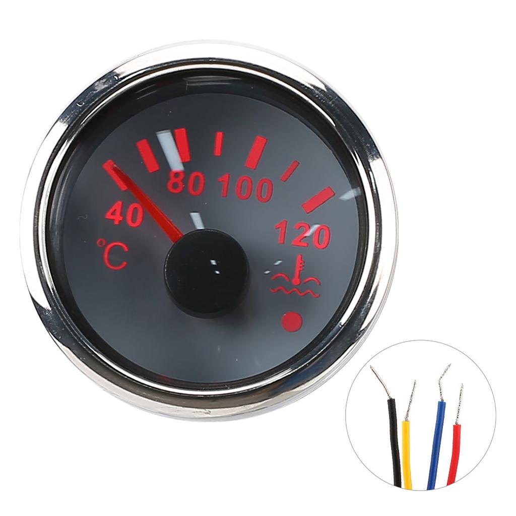 Water Temperature Display 2in Cooling Water Temperature Gauge 40‑120℃ Smart Alarm IP67 Waterproof 12V/24V 0‑190ohm Sensor