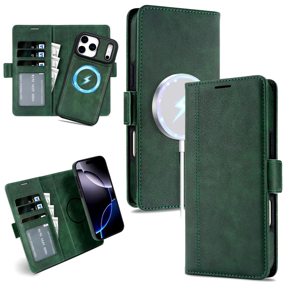 

2 in 1 Magsafe Wallet Case for IPhone 17 Promax Air 16 Pro Max 15 Plus 14 13 12 Iphone17 Cards Slot Leather Flip Phone Cover iPhone17 зелёный