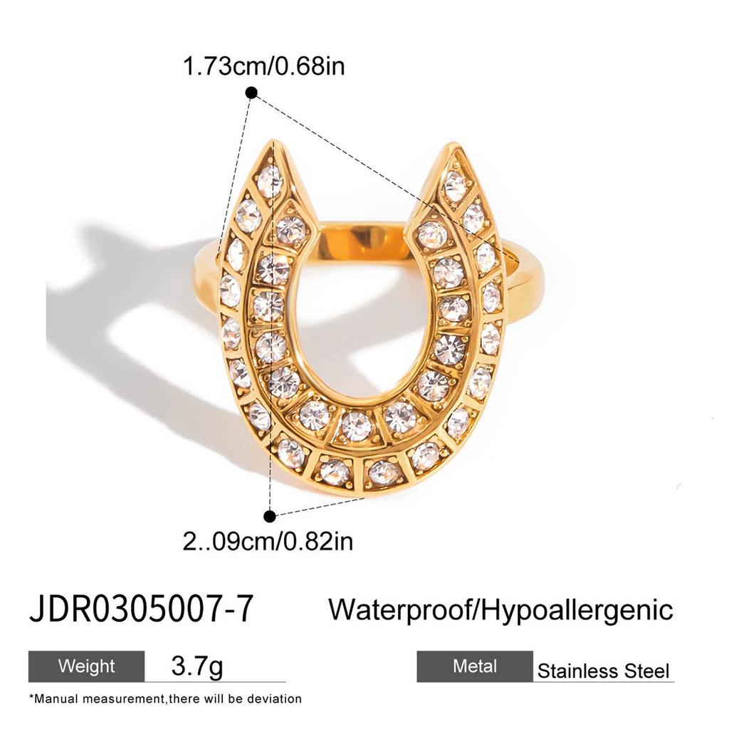 European and American 18K gold white diamond horseshoe open ring titanium steel non-fading stainless steel ring