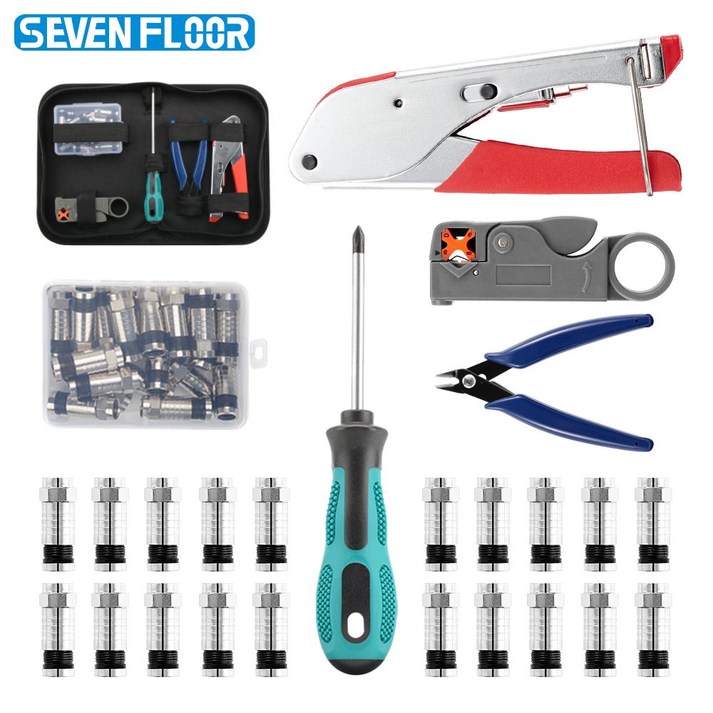 Combination CATV Stripper & Crimper Tool Kit with Carbon Steel for RG6 Coaxial Cable Strip-and-Crimp Tools