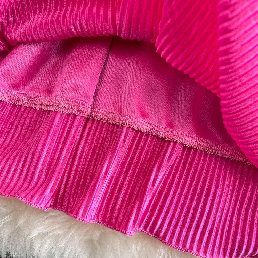 High-end Sexy Temperament Lose Design V-ausschnitt Open-back Taille Fledermaus-ärmel Plissee Kleid Sommer