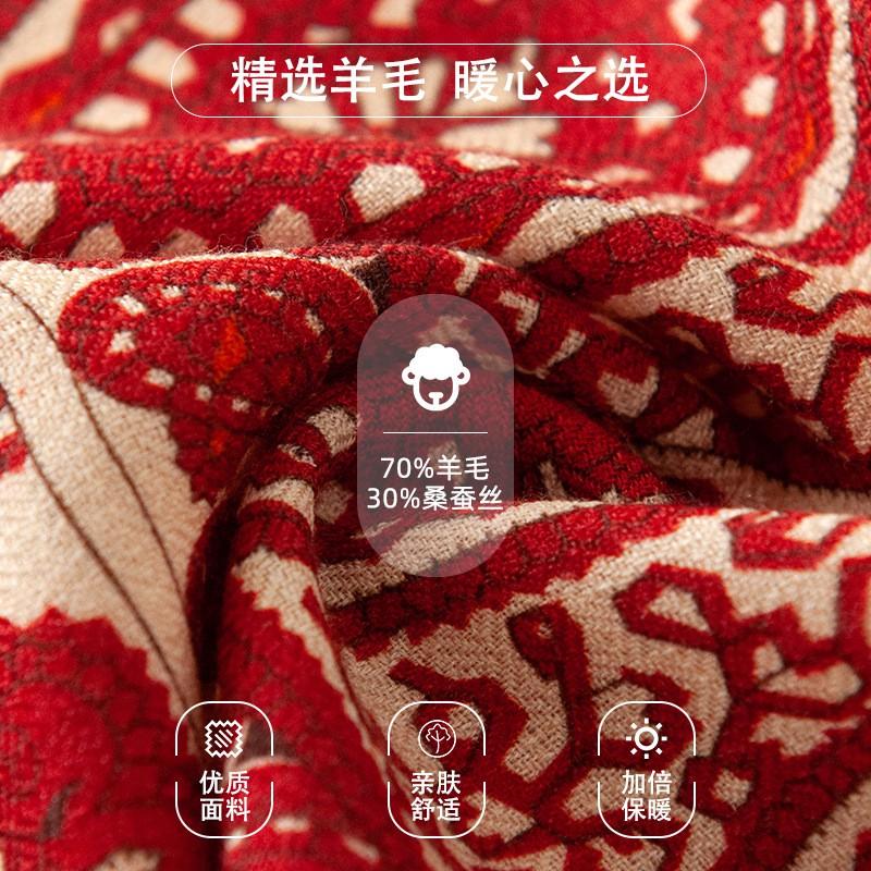 Luxury Soft Silk Wool Scarf Double Sided Print Fashion Shawl Women Sun Protection Warmth