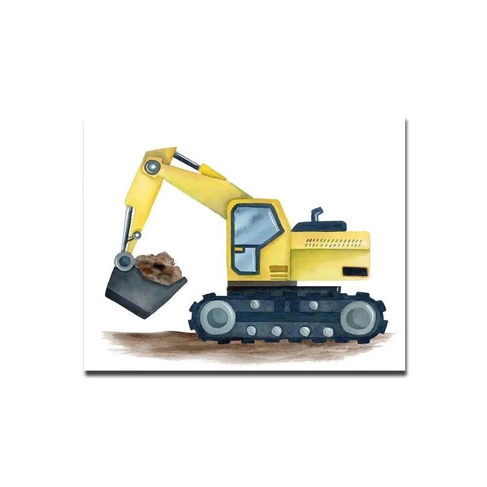 Kreslená konstrukce Hasičské auto Mateřská školka Obraz Obraz na plátně Barva Bagr Nástěnný umělecký obraz Dětská ložnice Domácí dekorace