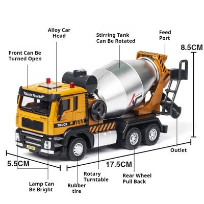 1:50 Betonmischer Bagger Spielzeugmodellauto Druckguss Metall Sound Licht Ingenieurfahrzeug Miniaturmodelle Sammlung Geschenk Jungen