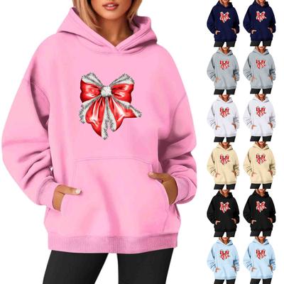 Damen Sweatshirts O-Ausschnitt Langarm Weihnachten Bedrucktes Oberteil Einfarbig Kapuzenpullover