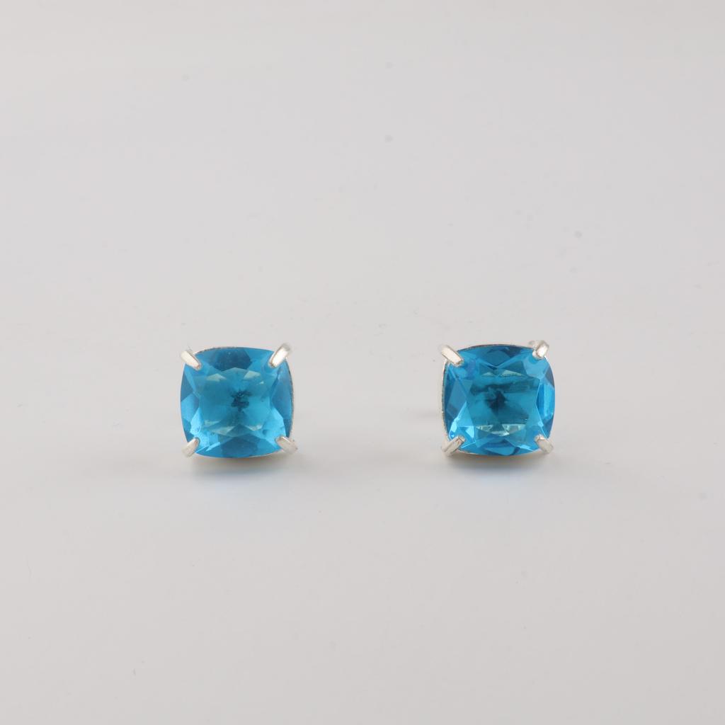 Swiss Blue Topaz Gemstone 925 Sterling Silver Handmade Jewelry Partywear Studs Earring 1" For Birthday EE-181-14