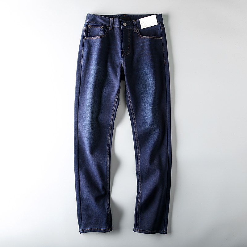 Foreign Trade End Order Cut Label Winter Export Fleece Padded Jeans Blue 31