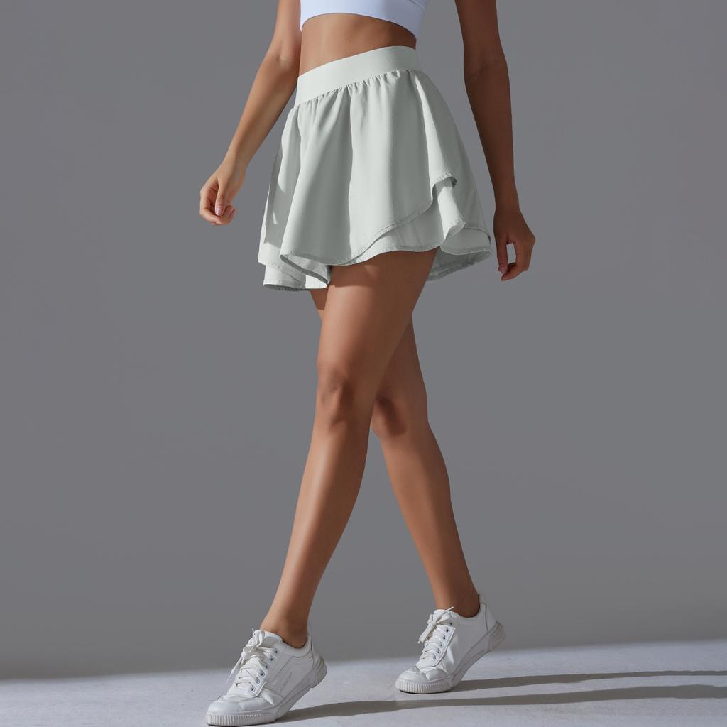 New Solid Color Double-layer Pocket Tennis Skirt Sexy Tight Fitting High Elasticity Sports Running Fitness Yoga Shorts For Women